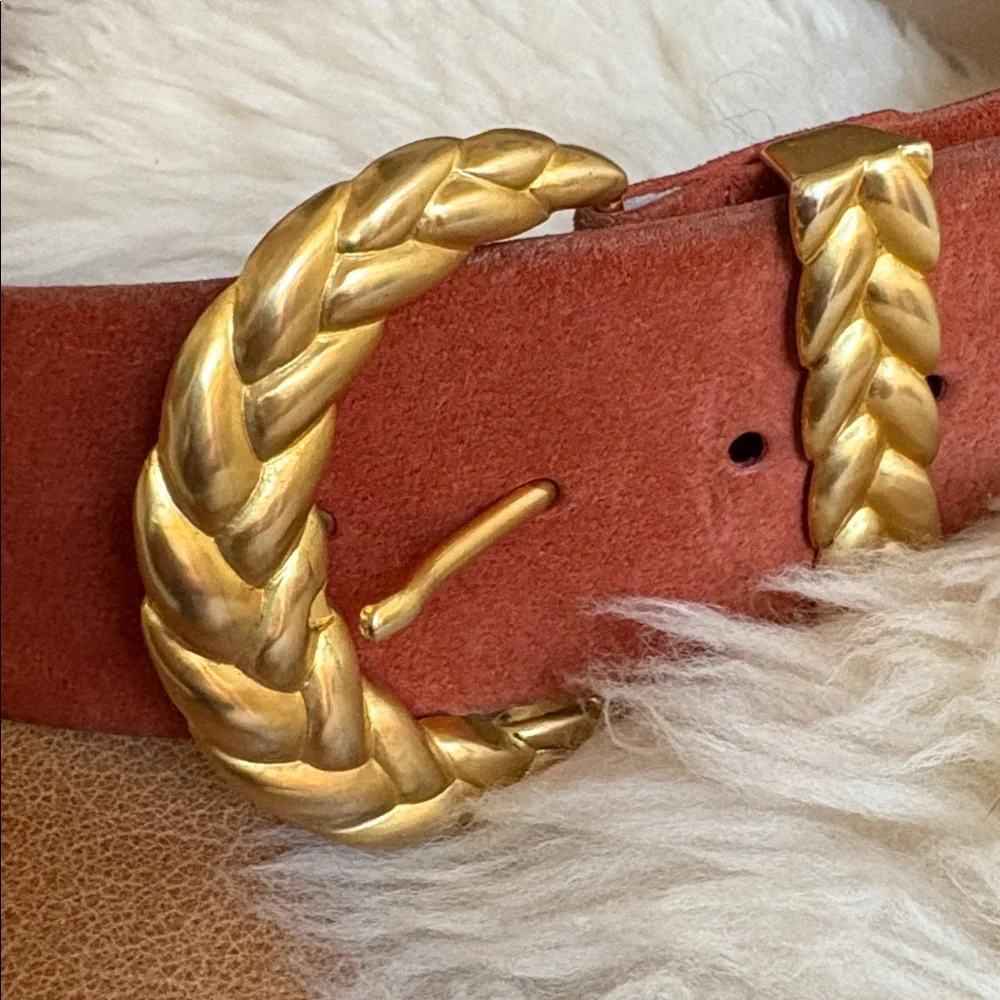 Vintage Anne Klein for Caldron Leather Belt with Gold Leaf Buckle